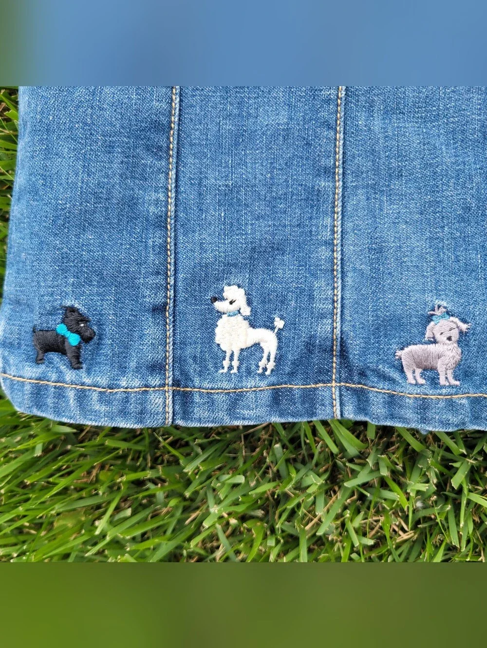 VTG Gymboree Denim Skort Size 6 Girls 100% Cotton Embroidered Dogs Adj Waist
